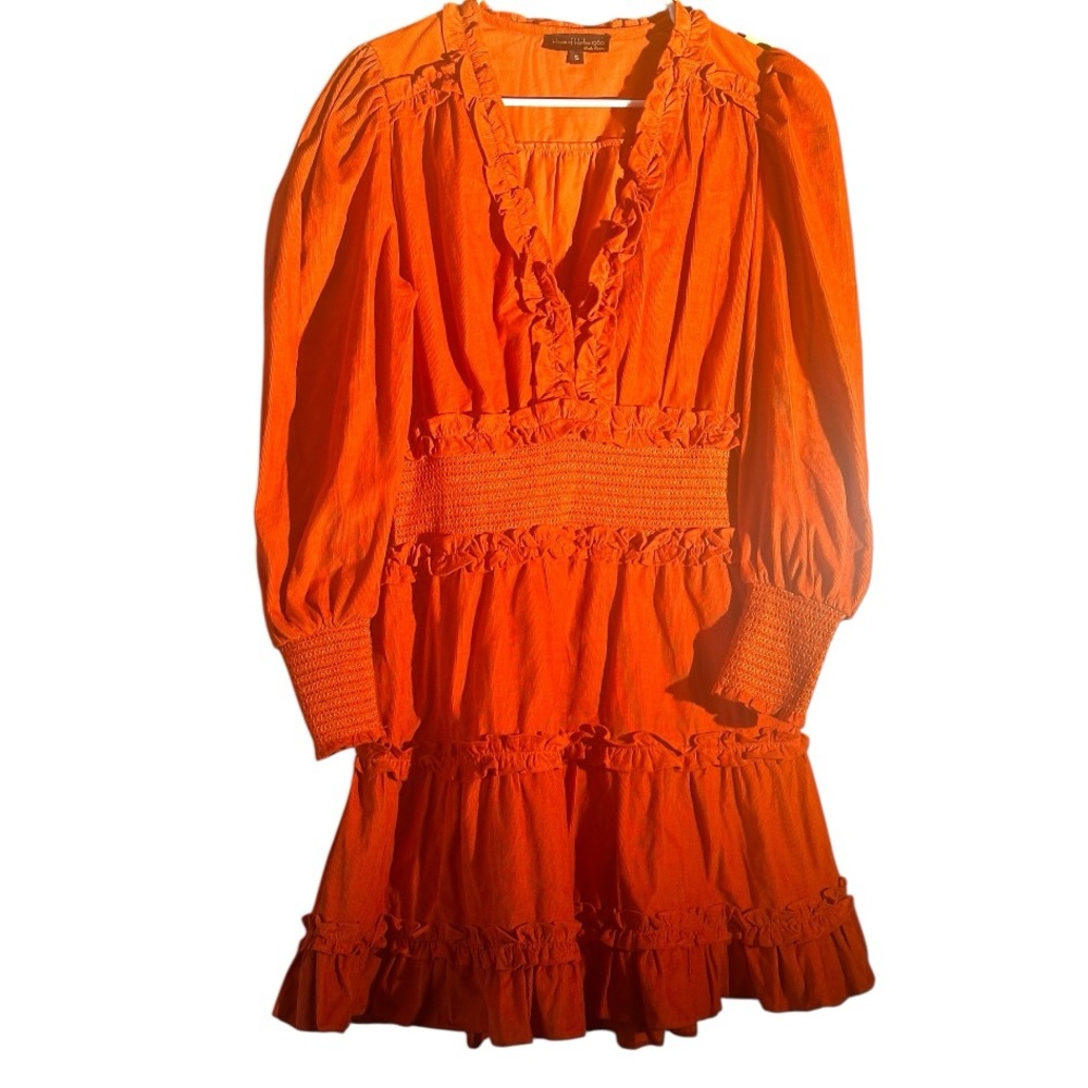 House of Harlow 1960 Corduroy Burnt Orange Smocked Cotton Dress Size Small 📦